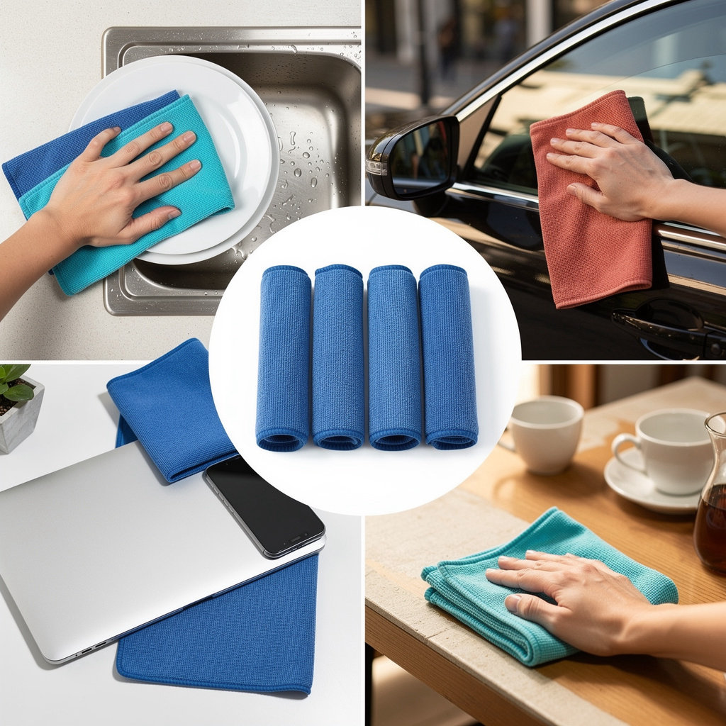 AzraqClean مناديل مايكروفايبر أزرق متعددة الاستخدام للمطبخ والسيارات والمكاتب